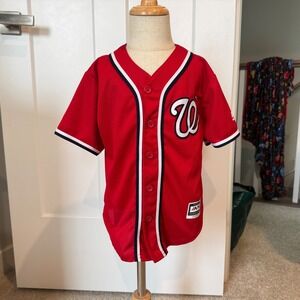 Majestic Washington Nationals Red MLB Jersey Kids Youth Small 4 Cool Base Button